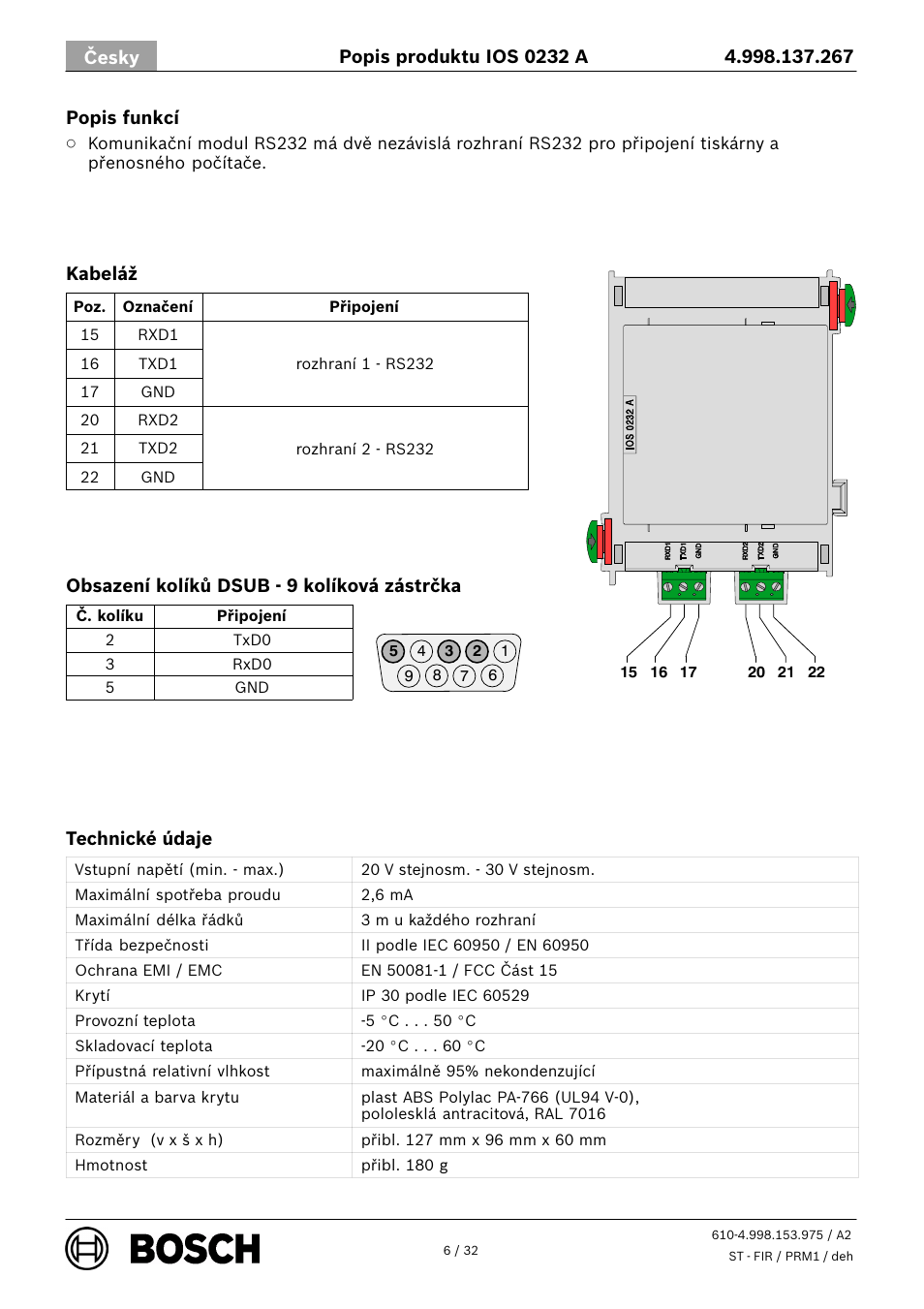 Bosch IOS 0232 A RS232 Communication Module User Manual | Page 6 / 32
