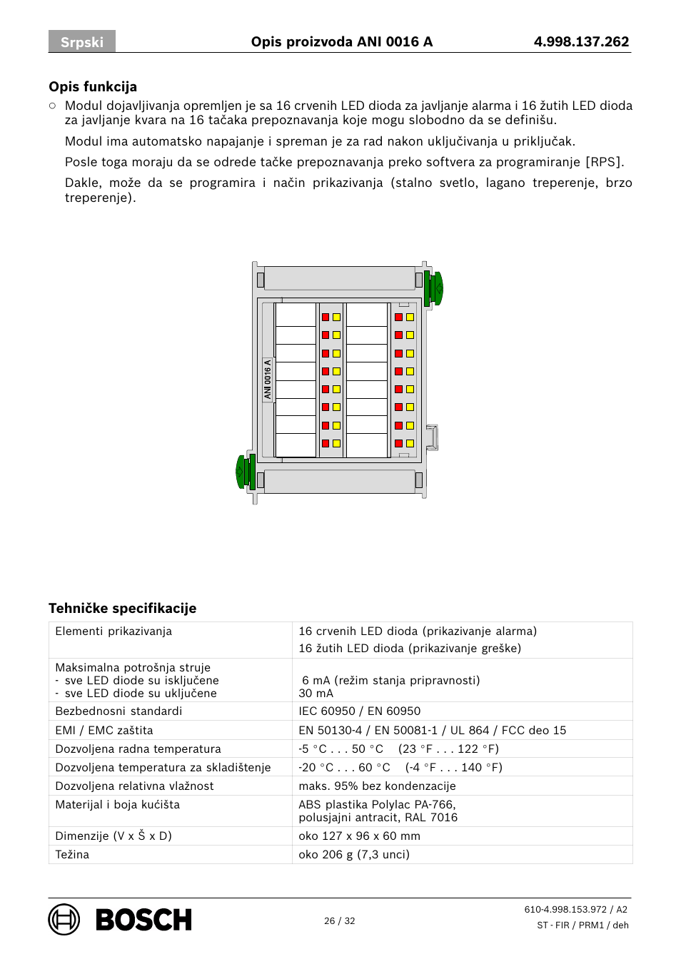 Bosch ANI 0016 A Annunciator Module User Manual | Page 26 / 32