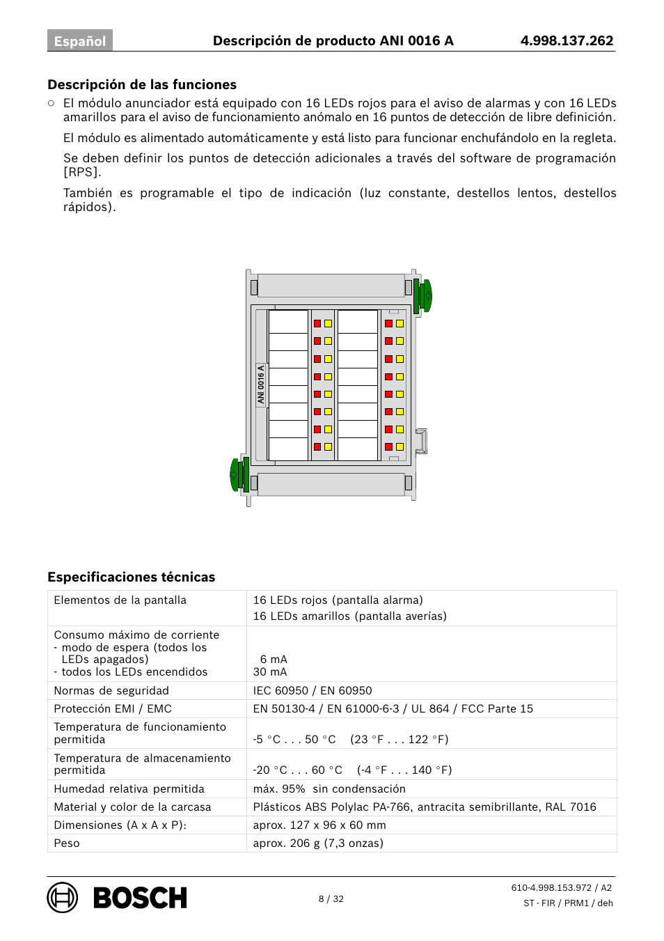 Bosch ANI 0016 A Annunciator Module User Manual | Page 8 / 32