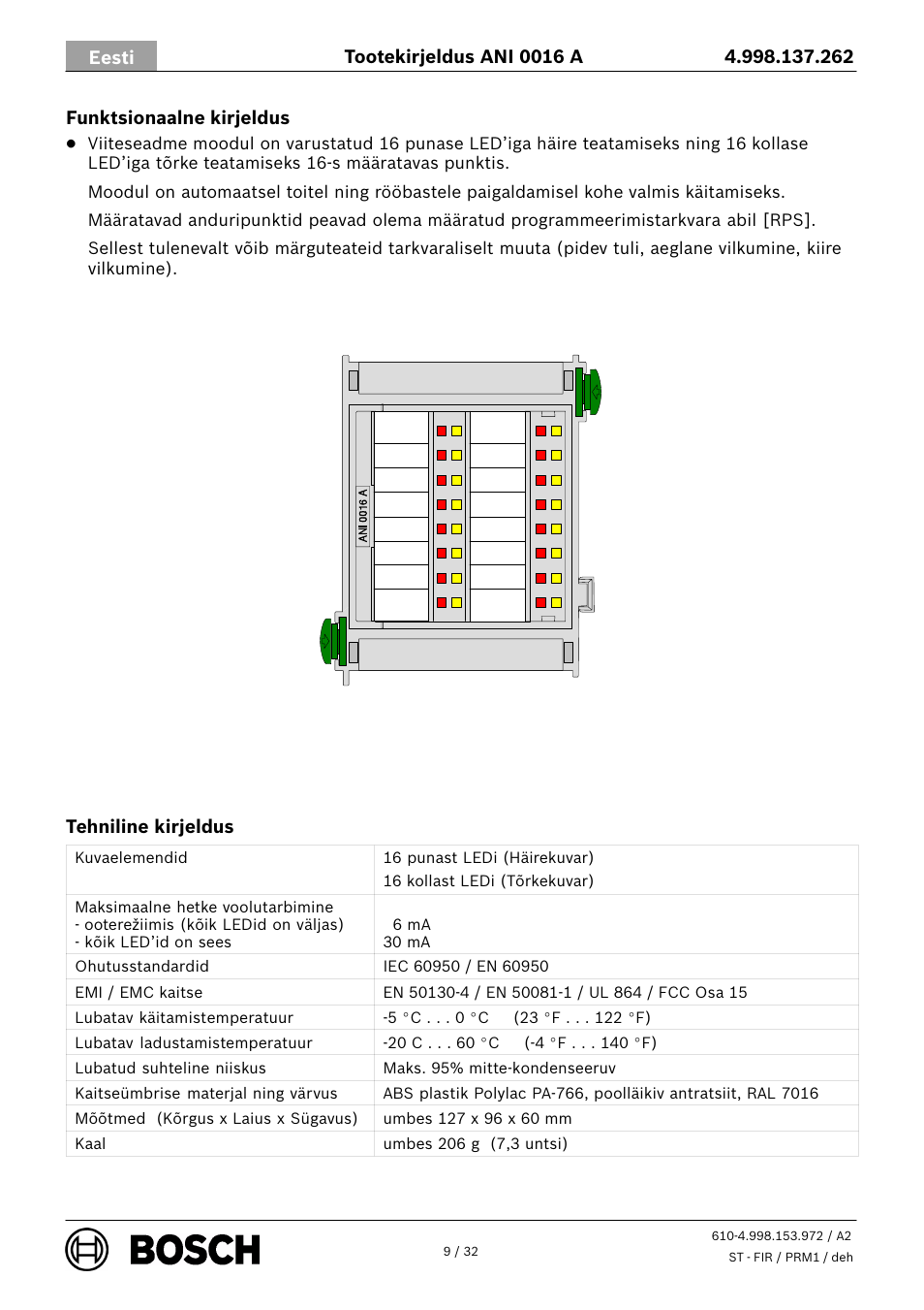 Bosch ANI 0016 A Annunciator Module User Manual | Page 9 / 32
