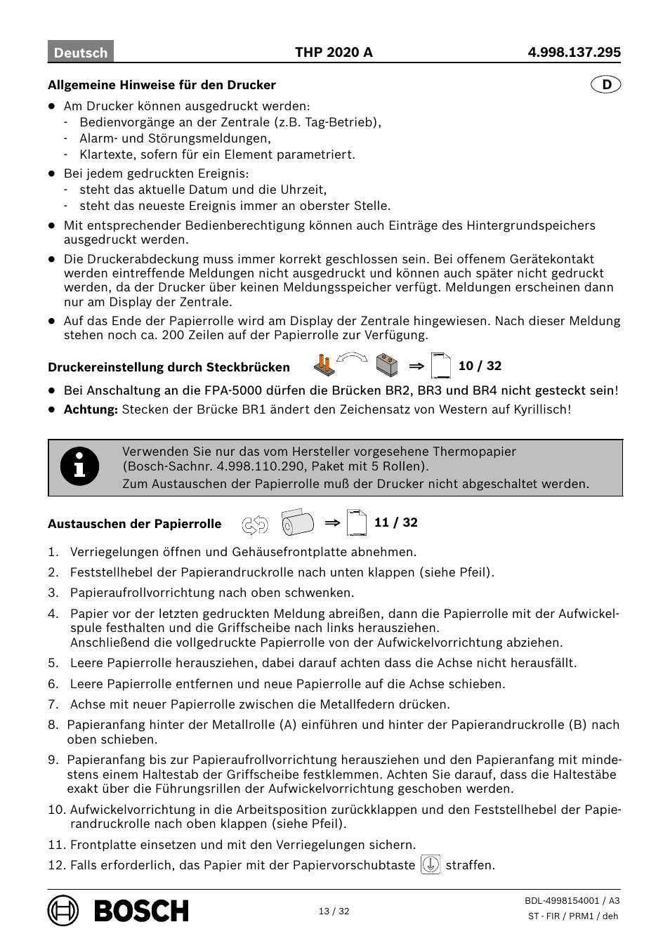 Bosch THP 2020 A Thermal Printer User Manual | Page 13 / 32