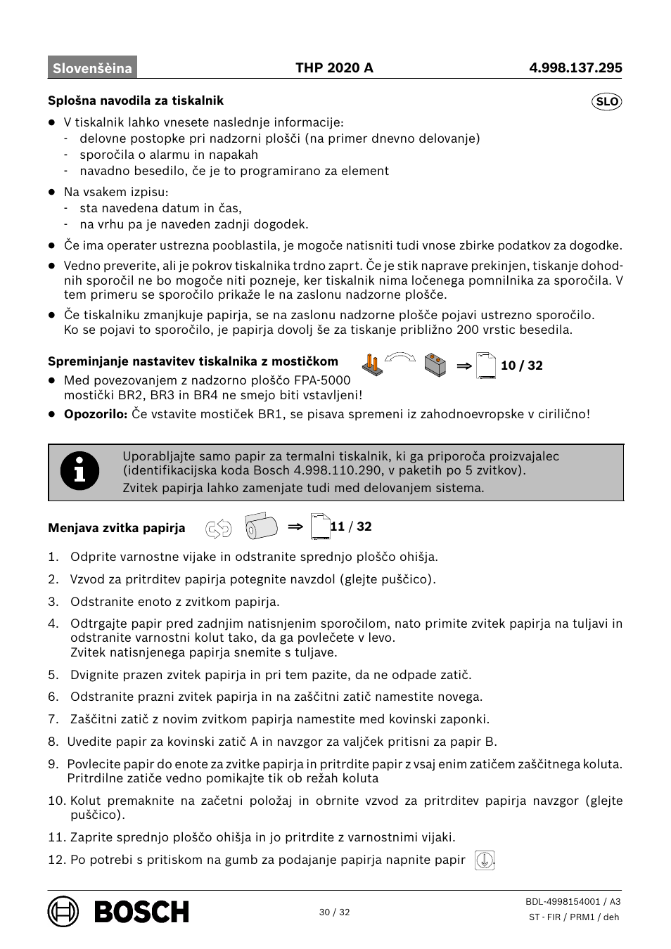 Bosch THP 2020 A Thermal Printer User Manual | Page 30 / 32