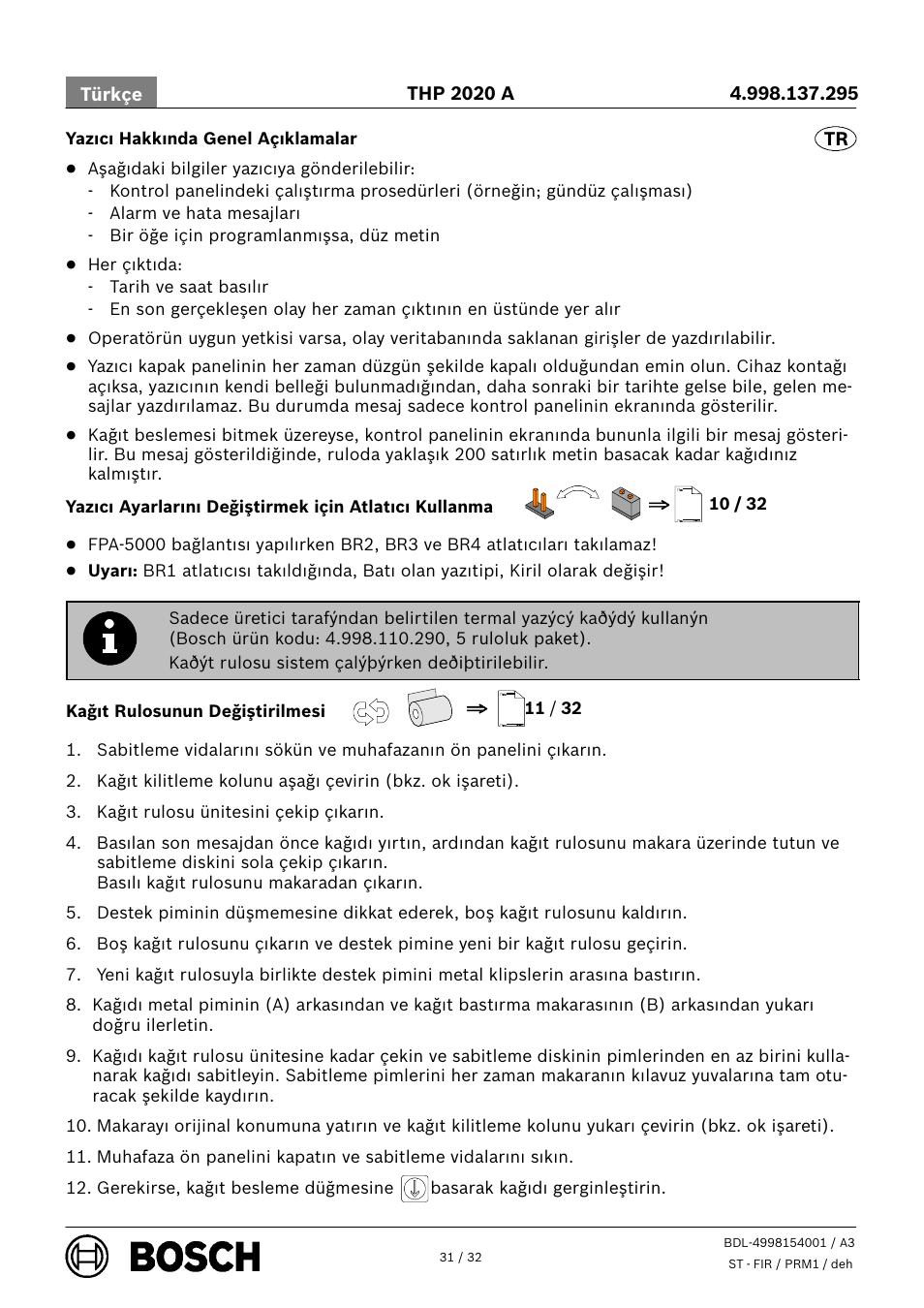 Bosch THP 2020 A Thermal Printer User Manual | Page 31 / 32
