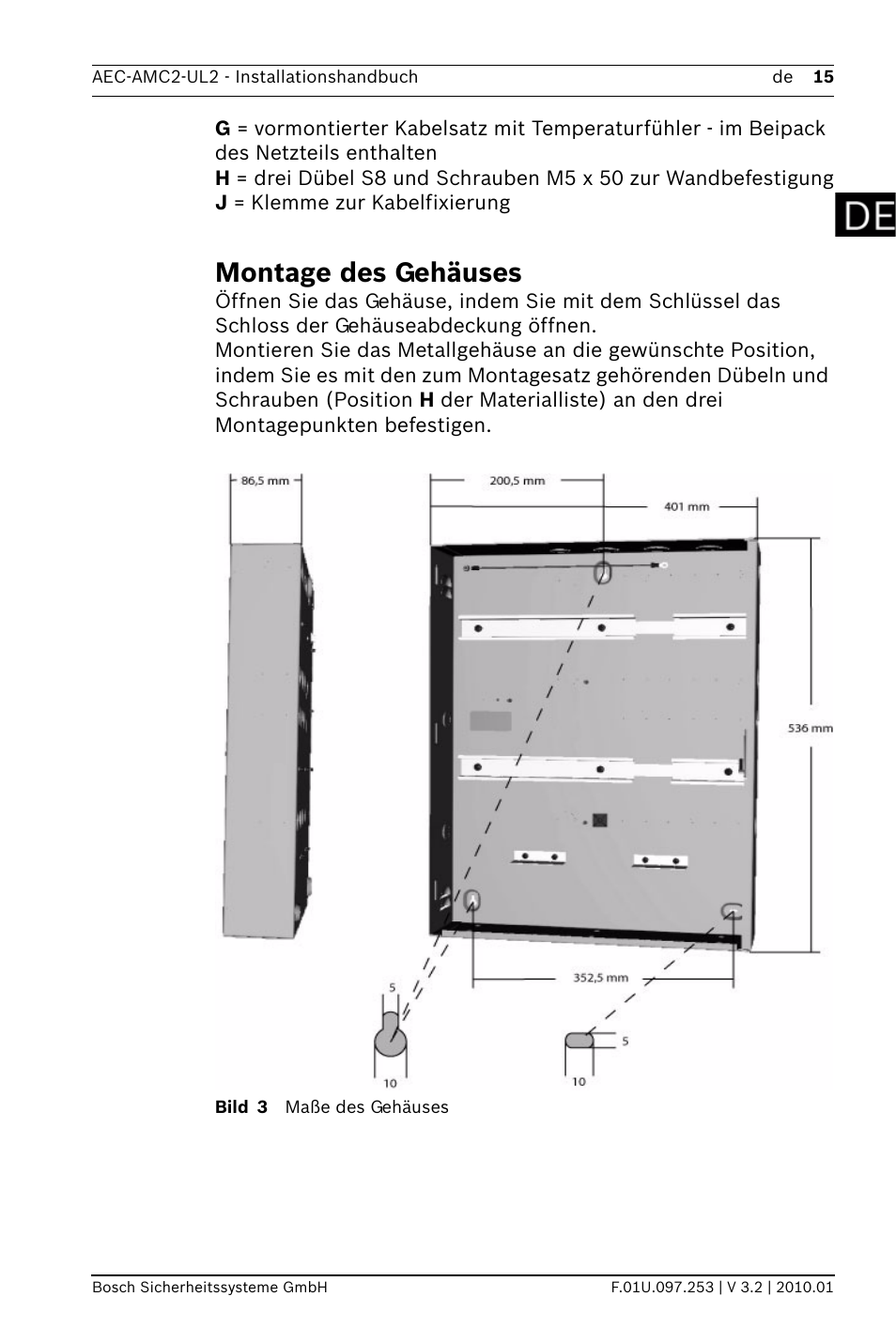 Montage des gehäuses | Bosch AMC2 ENC-UL2 - Enclosure - Large User Manual | Page 15 / 92