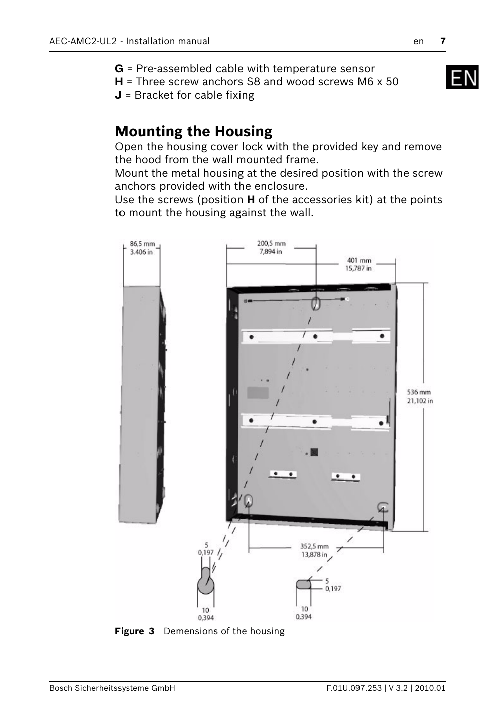 Mounting the housing | Bosch AMC2 ENC-UL2 - Enclosure - Large User Manual | Page 7 / 92