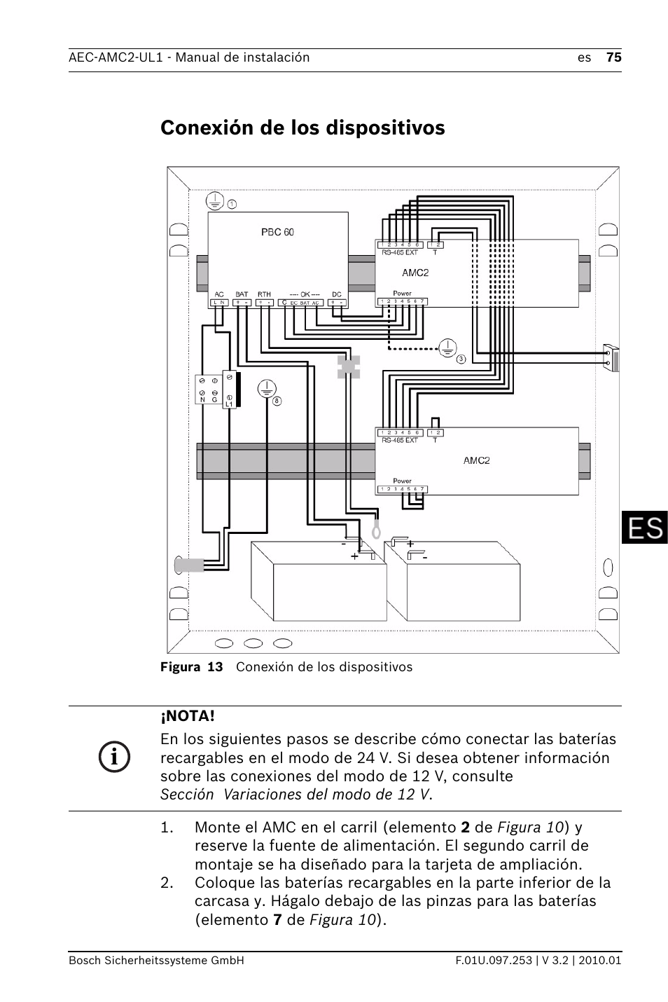 Conexión de los dispositivos | Bosch AMC2 ENC-UL2 - Enclosure - Large User Manual | Page 75 / 92