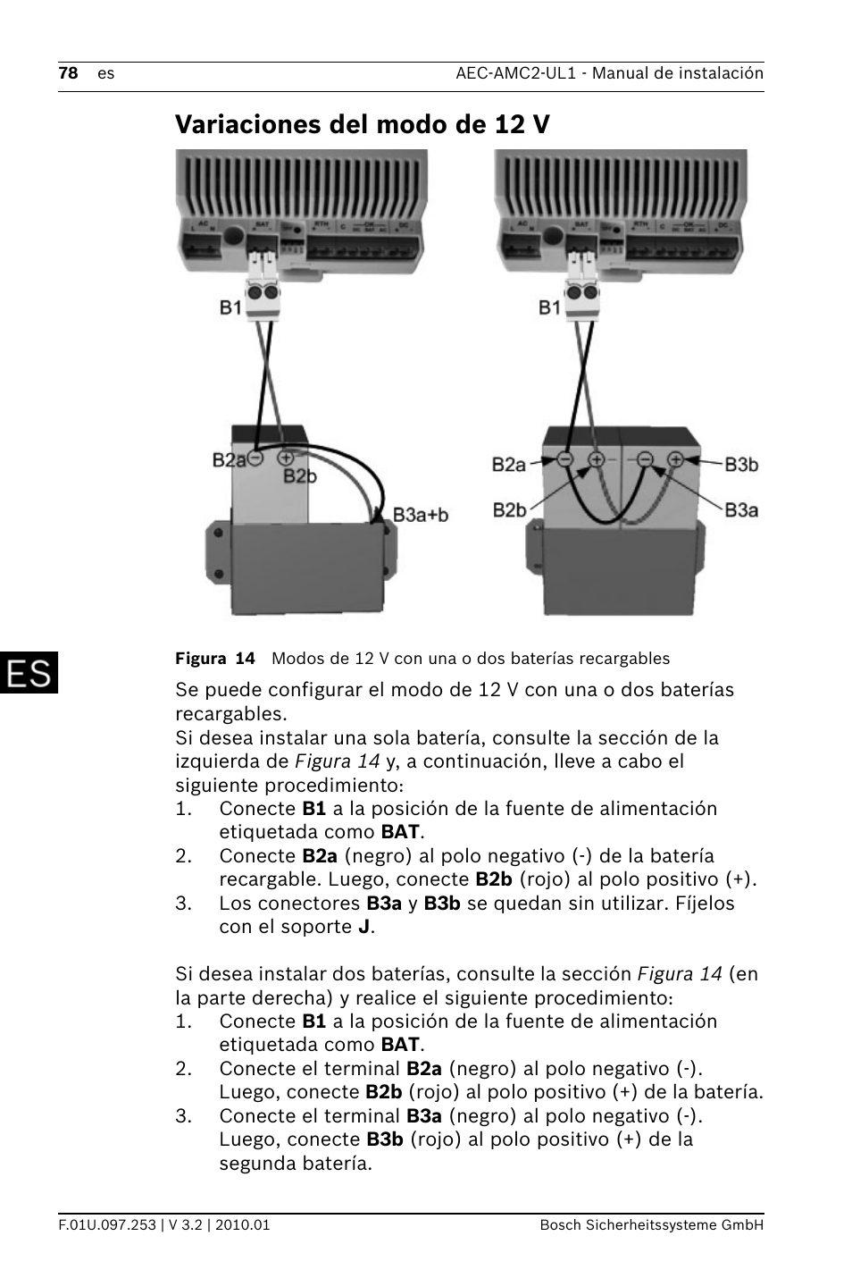 Variaciones del modo de 12 v | Bosch AMC2 ENC-UL2 - Enclosure - Large User Manual | Page 78 / 92