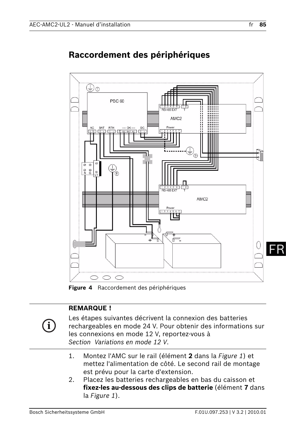 Raccordement des périphériques | Bosch AMC2 ENC-UL2 - Enclosure - Large User Manual | Page 85 / 92