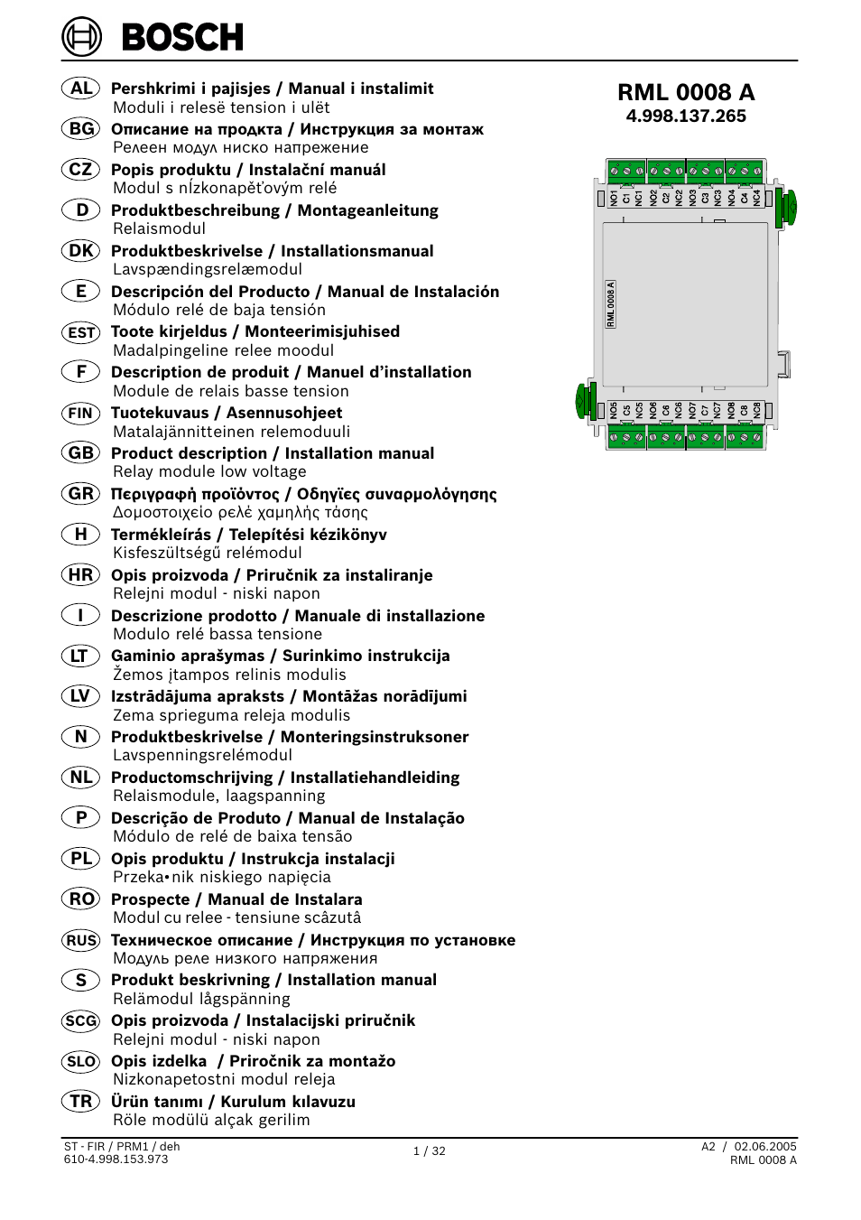 Bosch RML 0008 A Relay Module User Manual | 32 pages