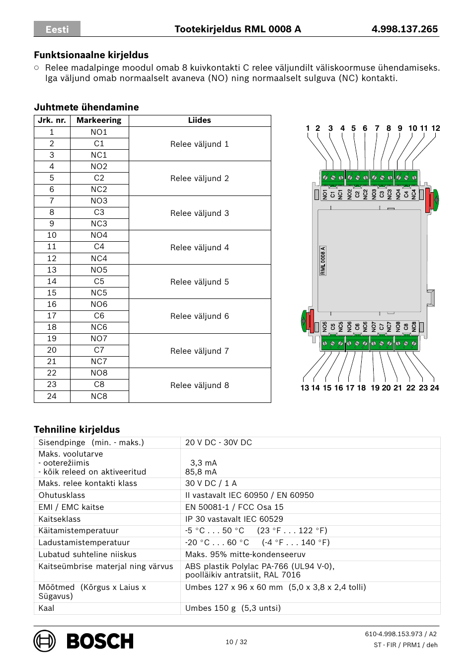 Bosch RML 0008 A Relay Module User Manual | Page 10 / 32