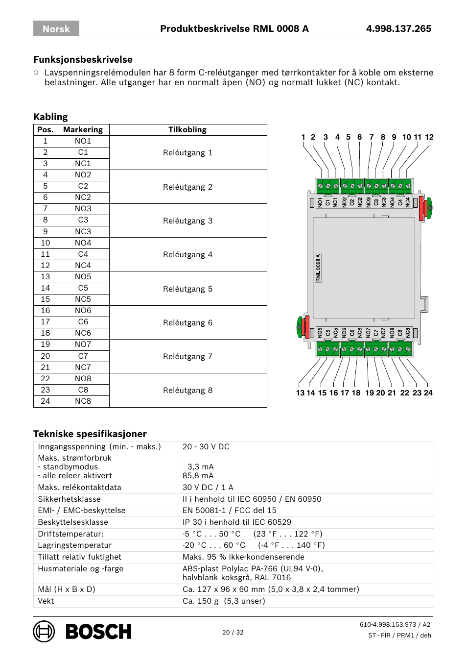 Bosch RML 0008 A Relay Module User Manual | Page 20 / 32