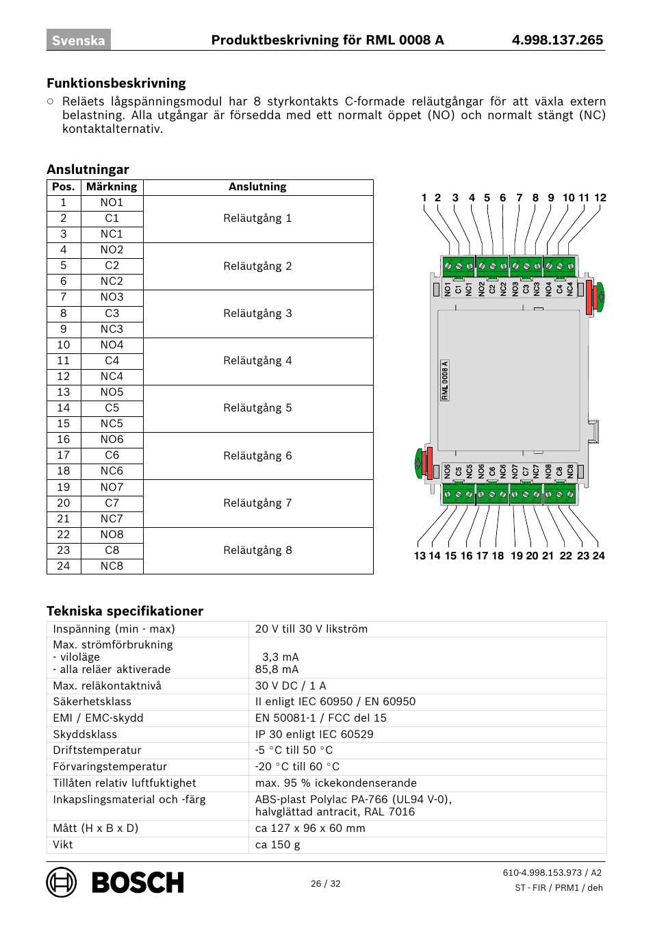 Bosch RML 0008 A Relay Module User Manual | Page 26 / 32