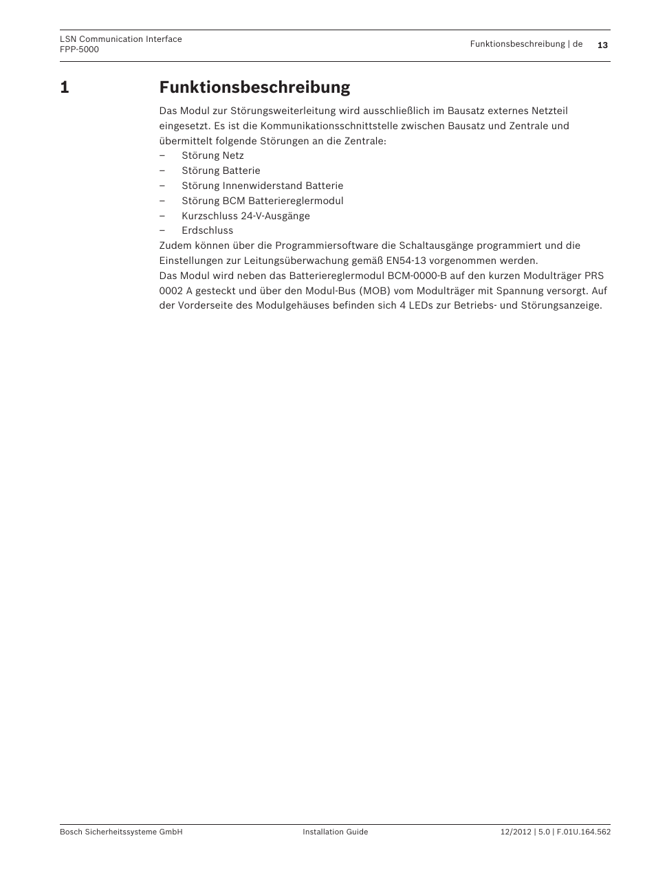 Funktionsbeschreibung | Bosch FPP-5000-TI13 LSN Communication Interface for FPP-5000 User Manual | Page 13 / 60