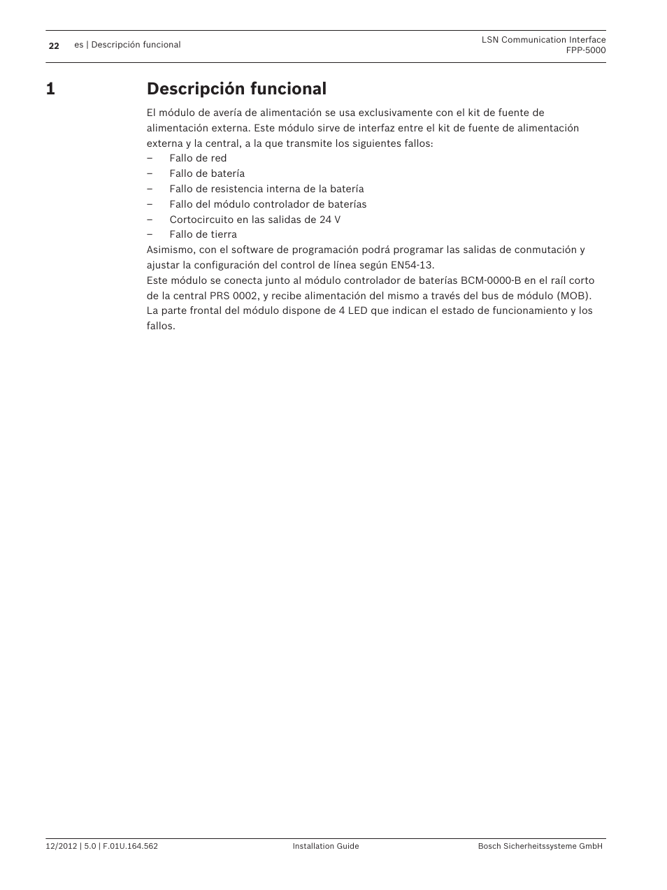 Descripción funcional | Bosch FPP-5000-TI13 LSN Communication Interface for FPP-5000 User Manual | Page 22 / 60