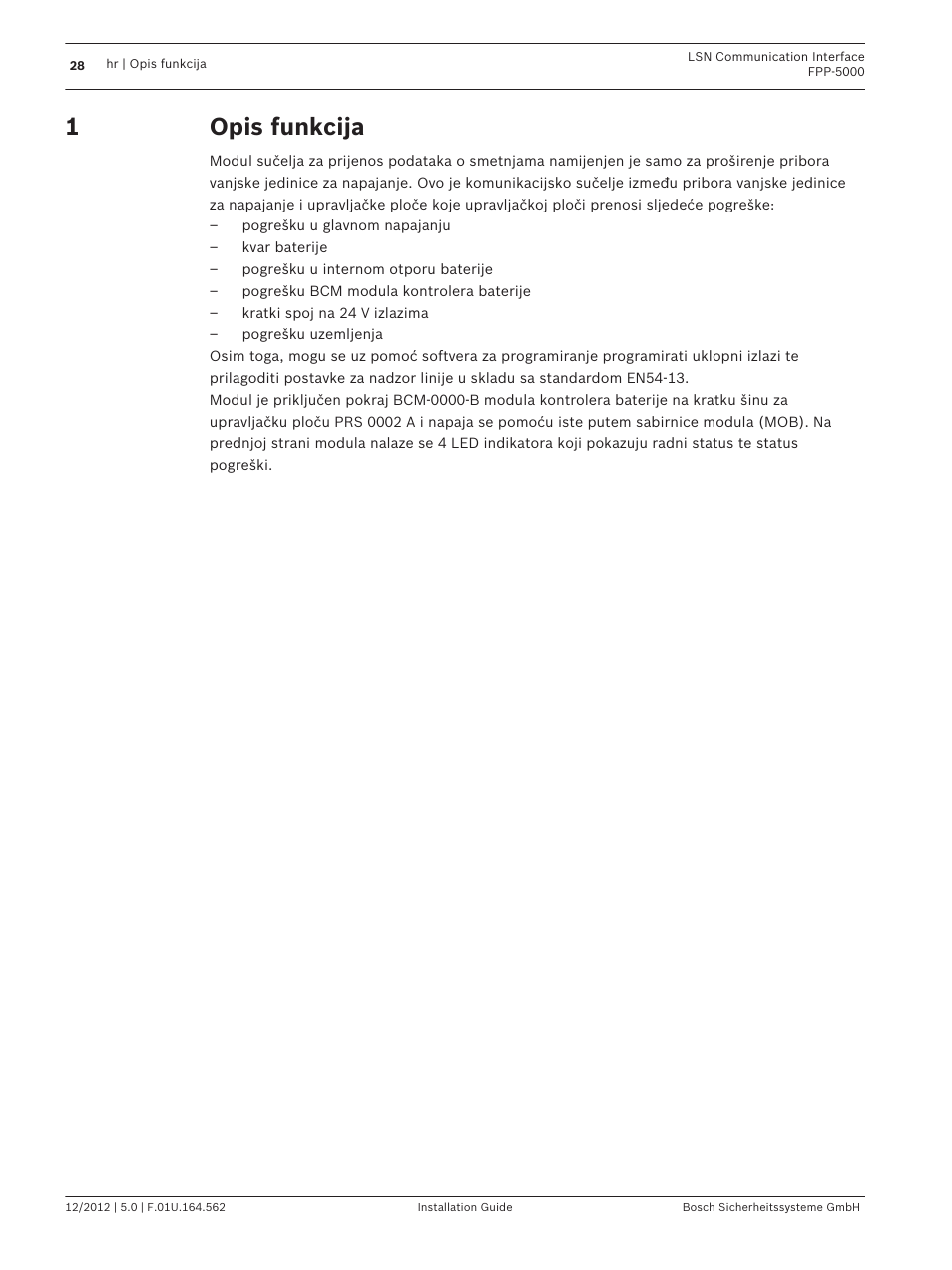 Opis funkcija | Bosch FPP-5000-TI13 LSN Communication Interface for FPP-5000 User Manual | Page 28 / 60