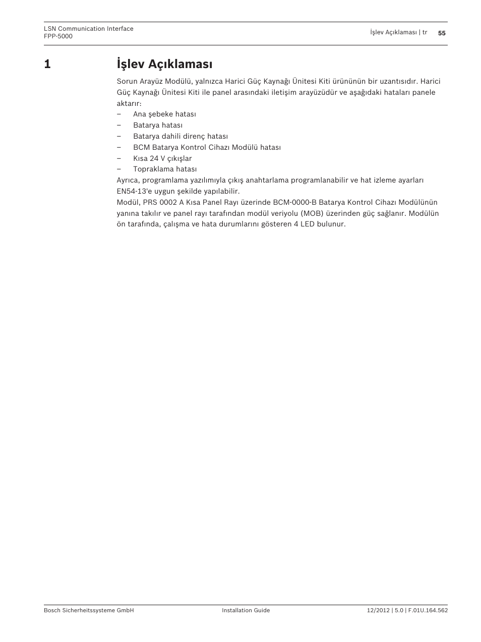 Işlev açıklaması | Bosch FPP-5000-TI13 LSN Communication Interface for FPP-5000 User Manual | Page 55 / 60