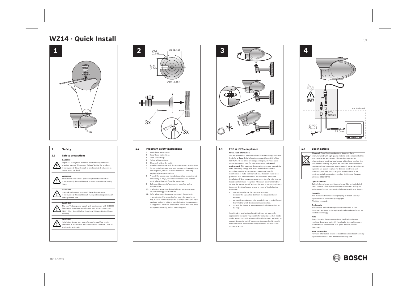 Bosch WZ14 Integrated IR Bullet Camera User Manual | 2 pages