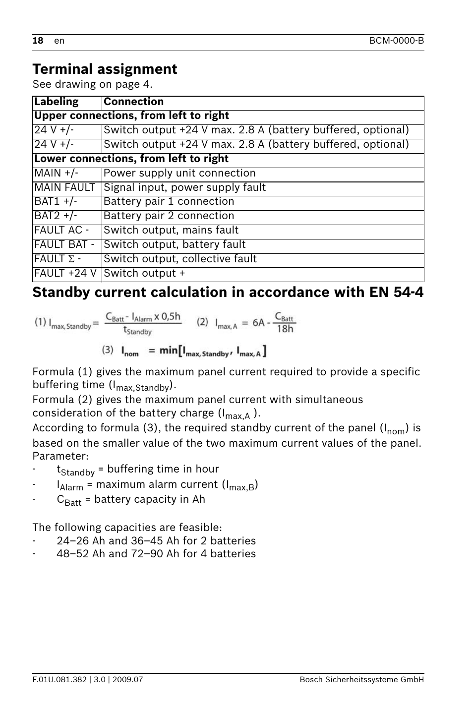 Terminal assignment | Bosch FPP-5000 External Power Supply Unit Kit 24 V User Manual | Page 18 / 60