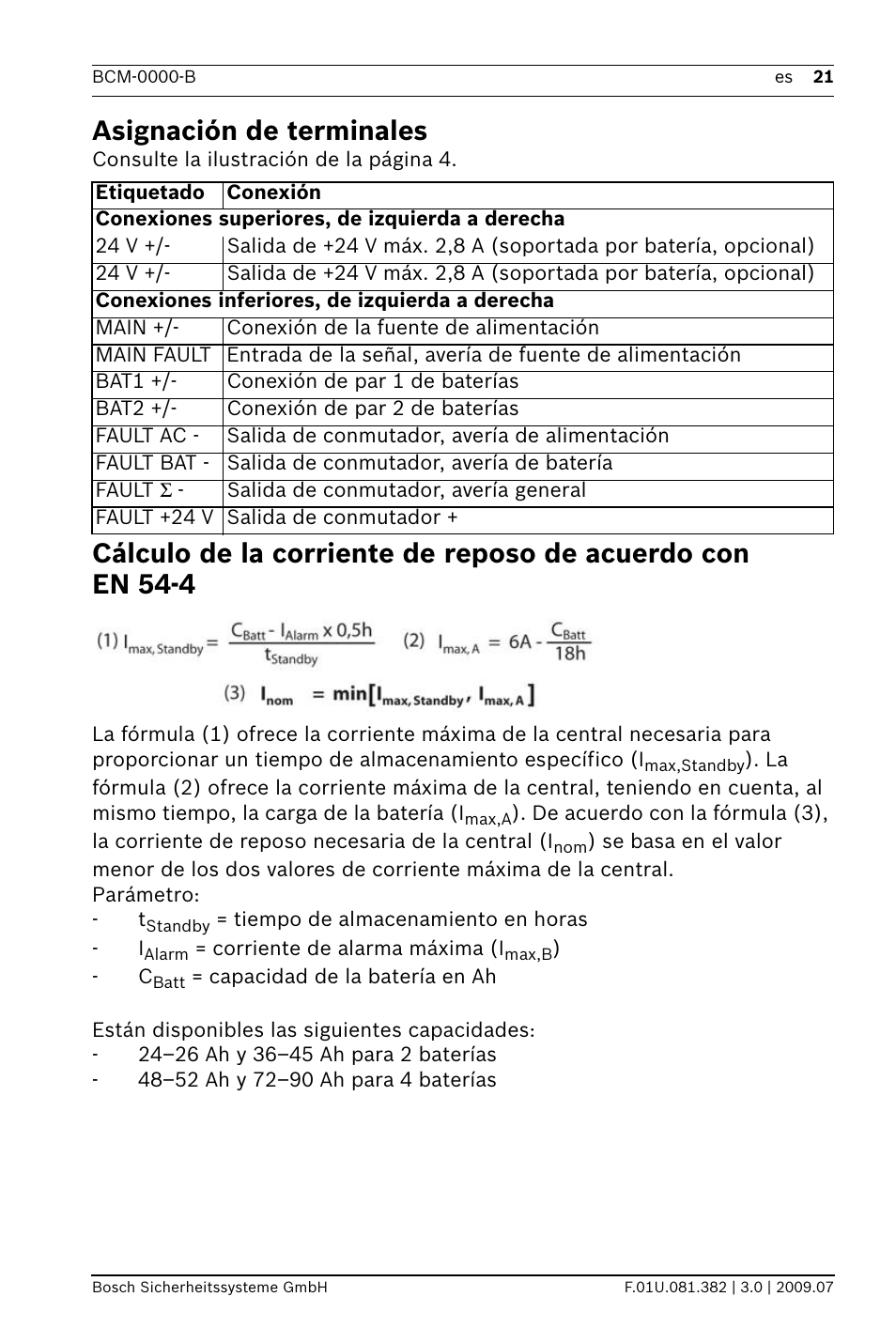 Asignación de terminales | Bosch FPP-5000 External Power Supply Unit Kit 24 V User Manual | Page 21 / 60