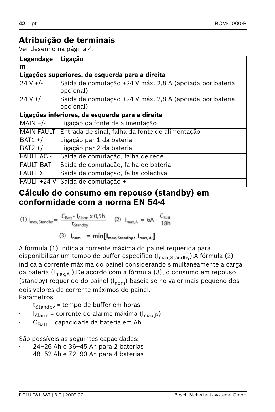 Atribuição de terminais | Bosch FPP-5000 External Power Supply Unit Kit 24 V User Manual | Page 42 / 60