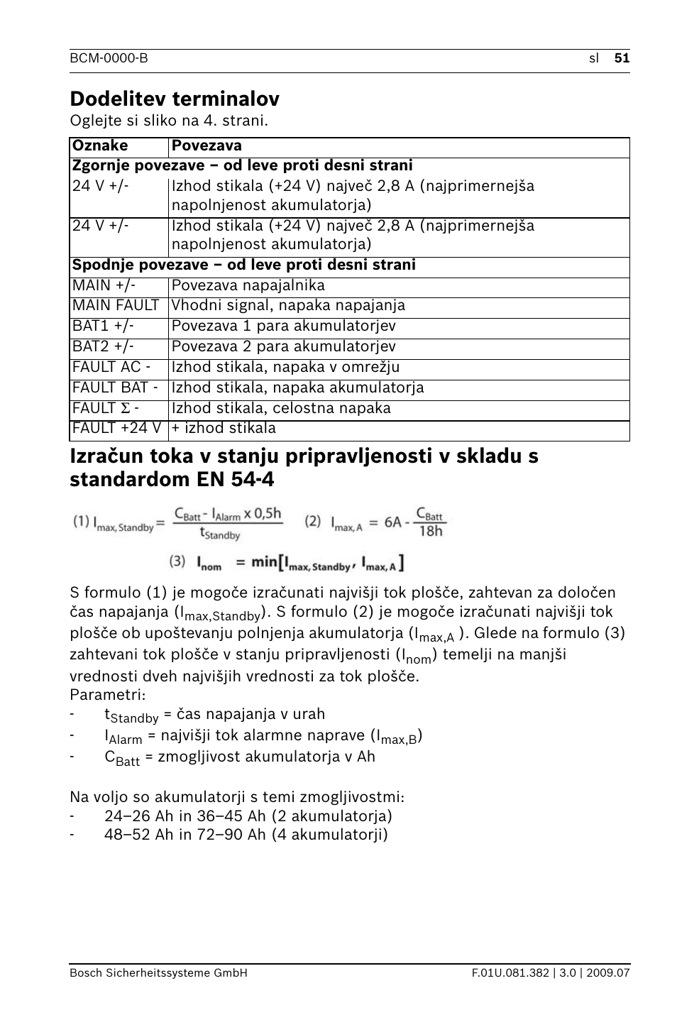 Dodelitev terminalov | Bosch FPP-5000 External Power Supply Unit Kit 24 V User Manual | Page 51 / 60