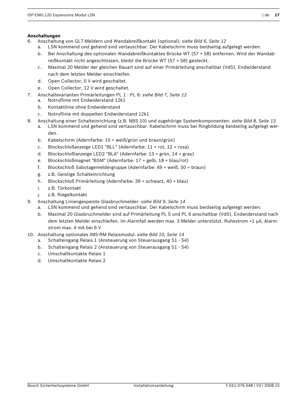 Anschaltungen | Bosch ISP-EMIL-120  User Manual | Page 17 / 56