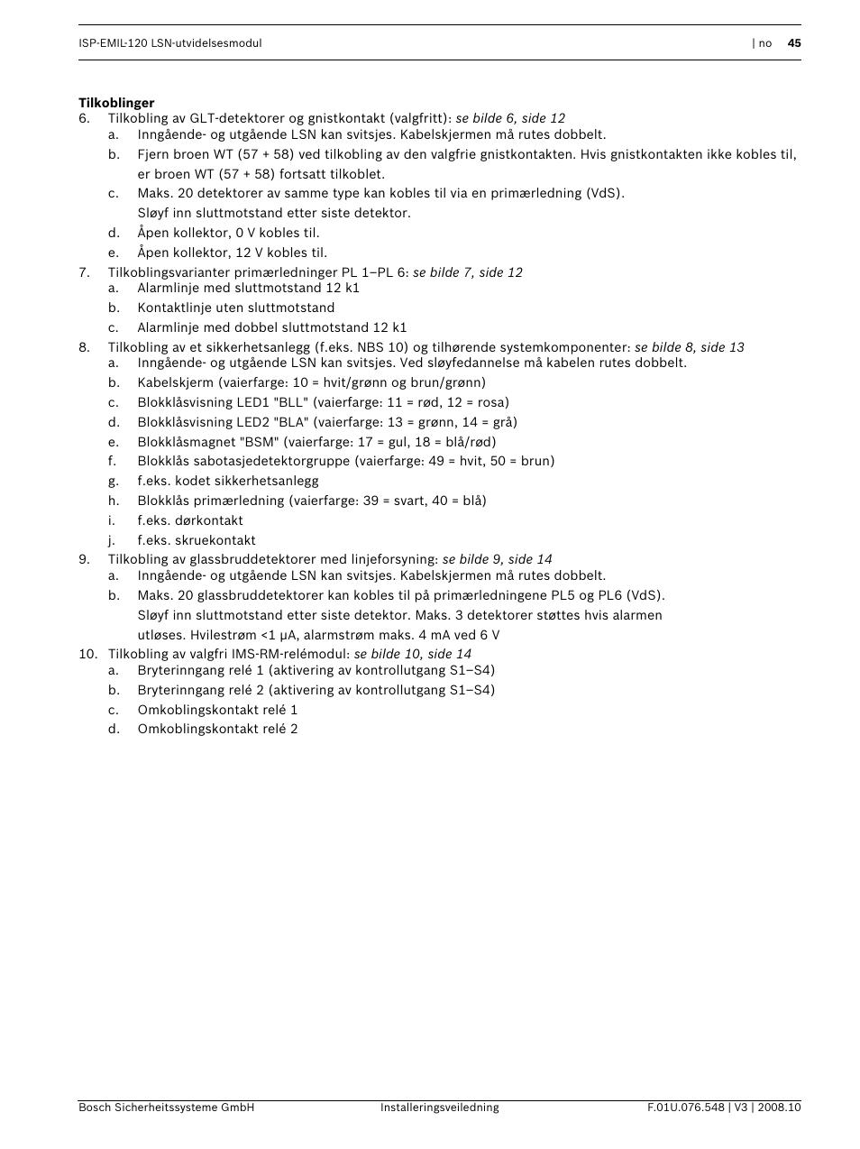 Tilkoblinger | Bosch ISP-EMIL-120  User Manual | Page 45 / 56