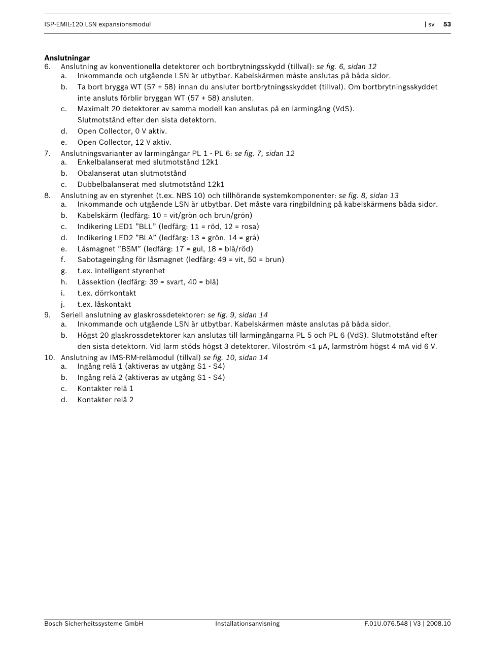 Anslutningar | Bosch ISP-EMIL-120  User Manual | Page 53 / 56