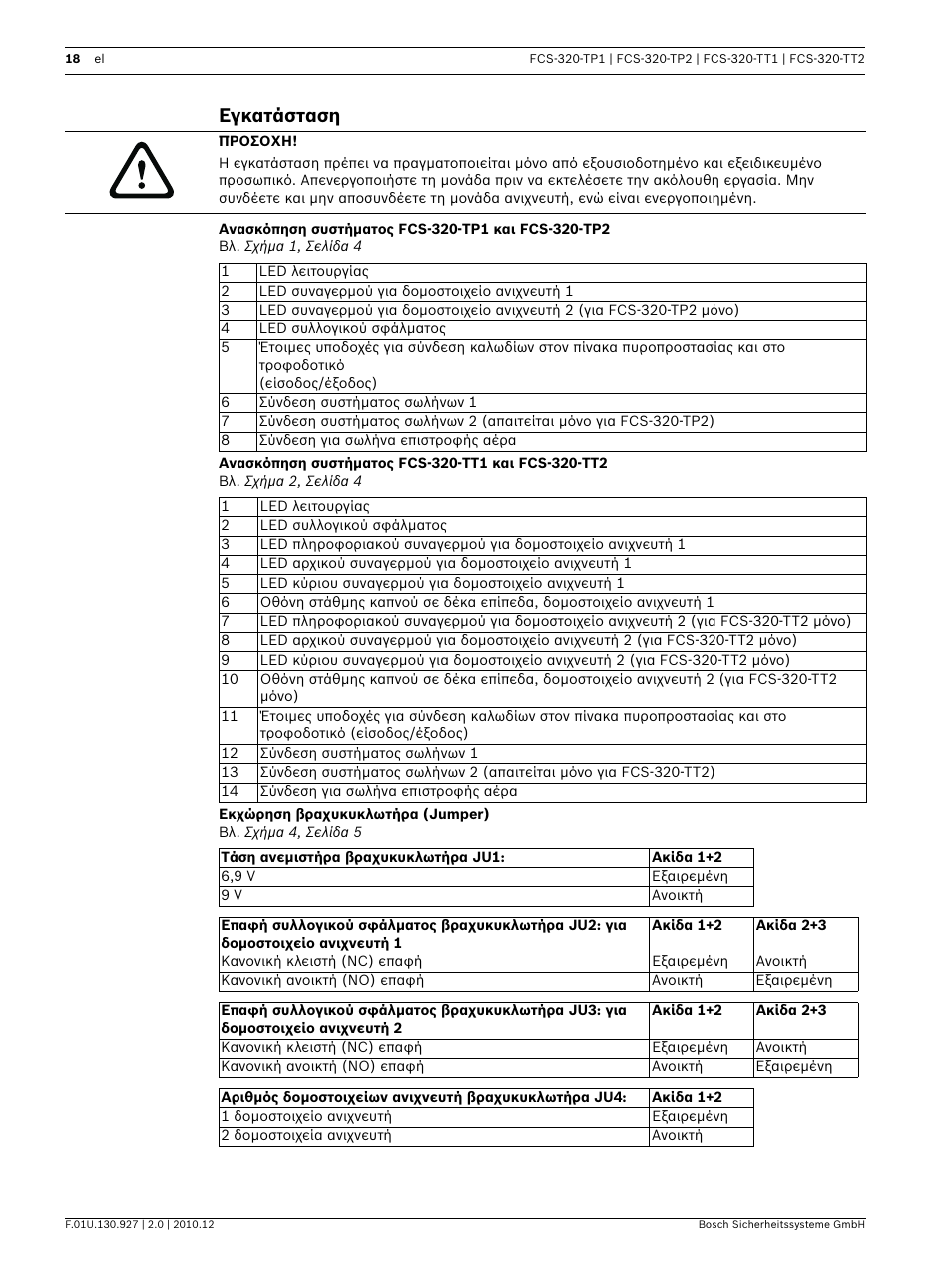 Εγκατάσταση, Ανασκόπηση συστήματος fcs-320-tp1 και fcs-320-tp2, Ανασκόπηση συστήματος fcs-320-tt1 και fcs-320-tt2 | Εκχώρηση βραχυκυκλωτήρα (jumper) | Bosch FCS-320-TP Series Conventional Aspirating Smoke Detectors User Manual | Page 18 / 96