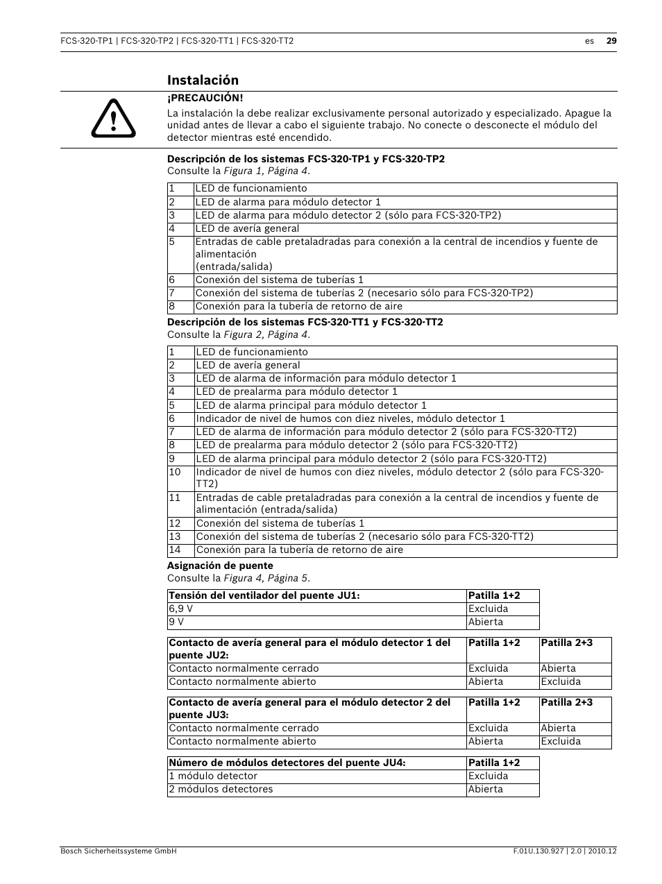 Instalación, Asignación de puente | Bosch FCS-320-TP Series Conventional Aspirating Smoke Detectors User Manual | Page 29 / 96