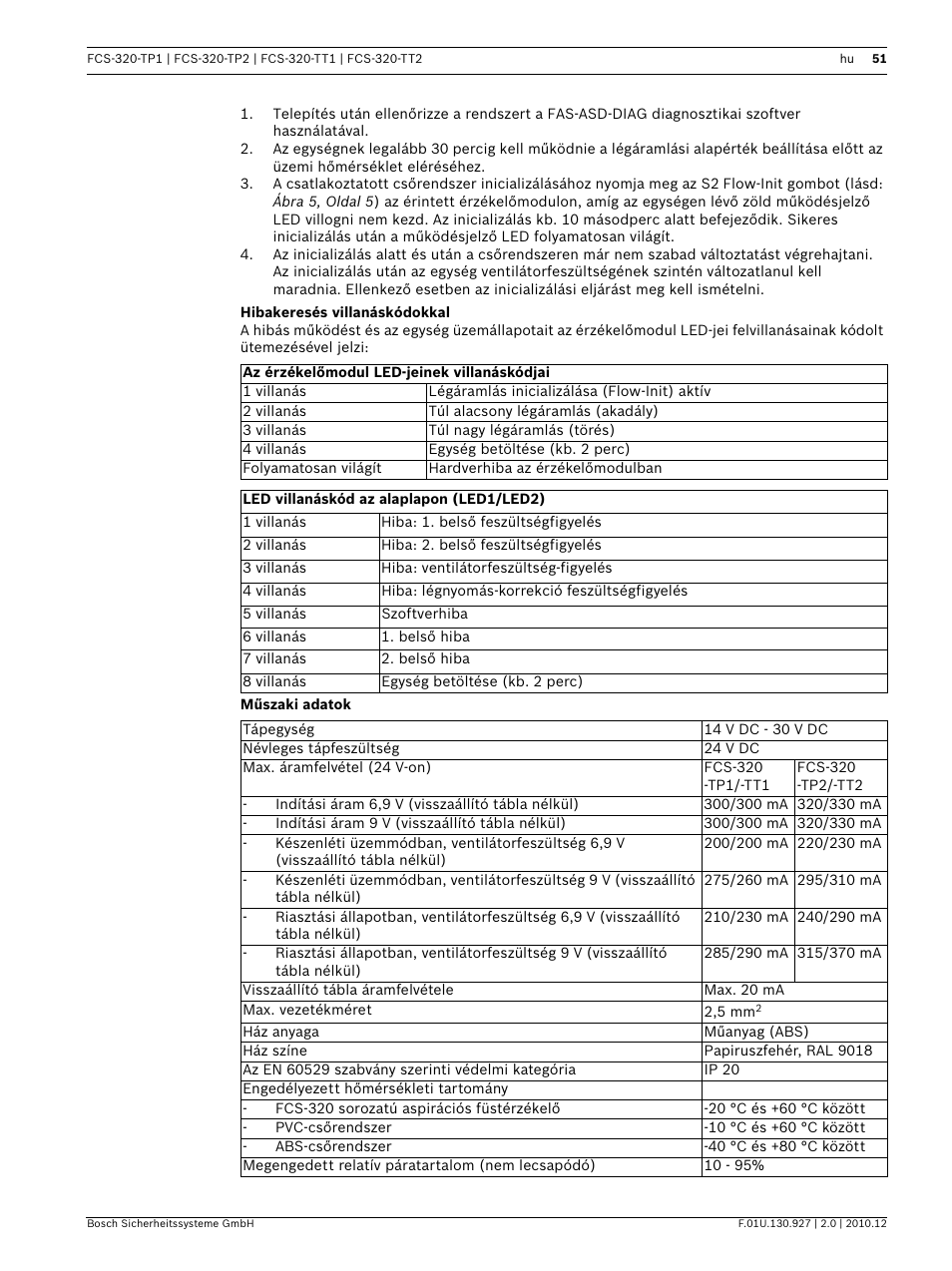 Hibakeresés villanáskódokkal, Műszaki adatok | Bosch FCS-320-TP Series Conventional Aspirating Smoke Detectors User Manual | Page 51 / 96