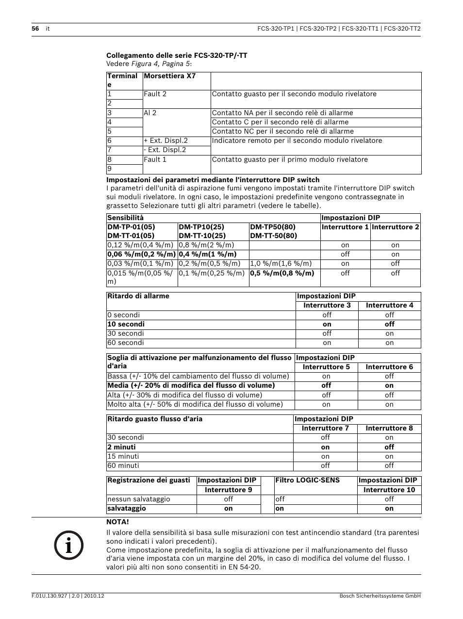 Collegamento delle serie fcs-320-tp/-tt | Bosch FCS-320-TP Series Conventional Aspirating Smoke Detectors User Manual | Page 56 / 96