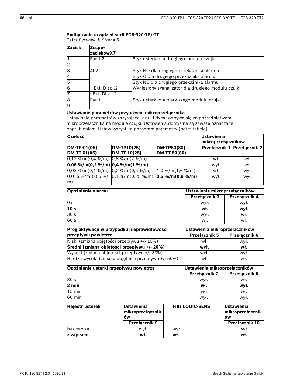 Podłączanie urządzeń serii fcs-320-tp/-tt | Bosch FCS-320-TP Series Conventional Aspirating Smoke Detectors User Manual | Page 66 / 96
