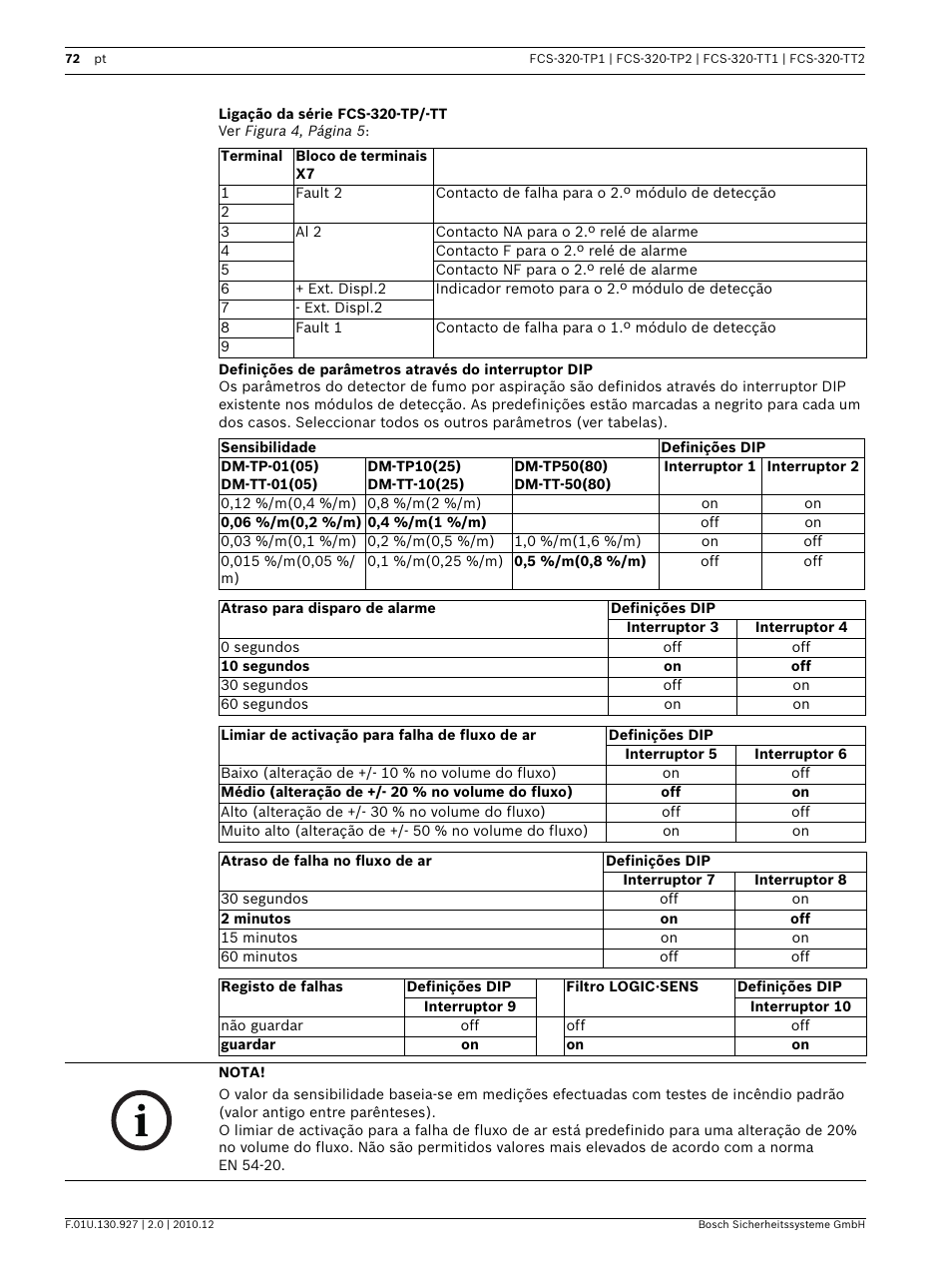 Ligação da série fcs-320-tp/-tt | Bosch FCS-320-TP Series Conventional Aspirating Smoke Detectors User Manual | Page 72 / 96