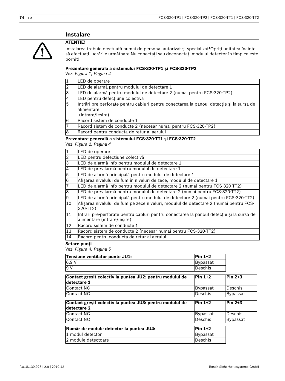 Instalare, Setare punţi | Bosch FCS-320-TP Series Conventional Aspirating Smoke Detectors User Manual | Page 74 / 96