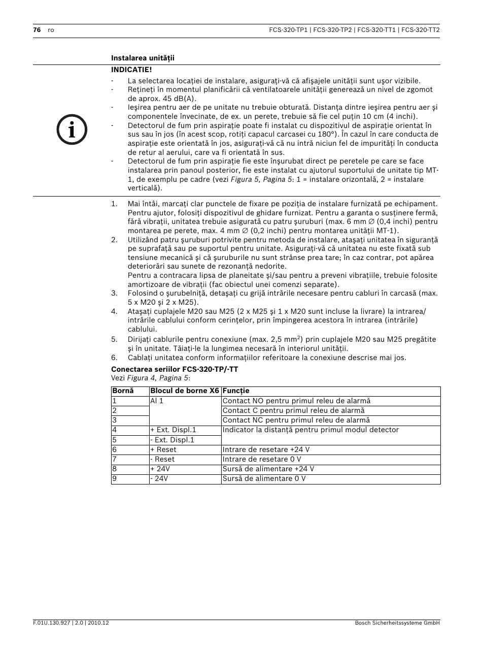 Instalarea unităţii, Conectarea seriilor fcs-320-tp/-tt | Bosch FCS-320-TP Series Conventional Aspirating Smoke Detectors User Manual | Page 76 / 96