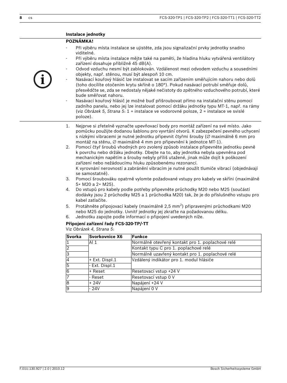 Instalace jednotky, Připojení zařízení řady fcs-320-tp/-tt | Bosch FCS-320-TP Series Conventional Aspirating Smoke Detectors User Manual | Page 8 / 96