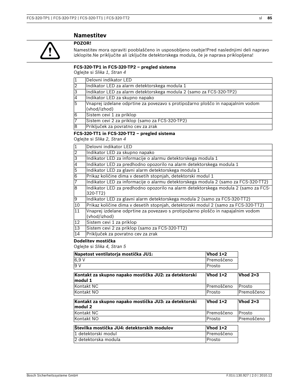 Namestitev, Fcs-320-tp1 in fcs-320-tp2 – pregled sistema, Fcs-320-tt1 in fcs-320-tt2 – pregled sistema | Dodelitev mostička | Bosch FCS-320-TP Series Conventional Aspirating Smoke Detectors User Manual | Page 85 / 96