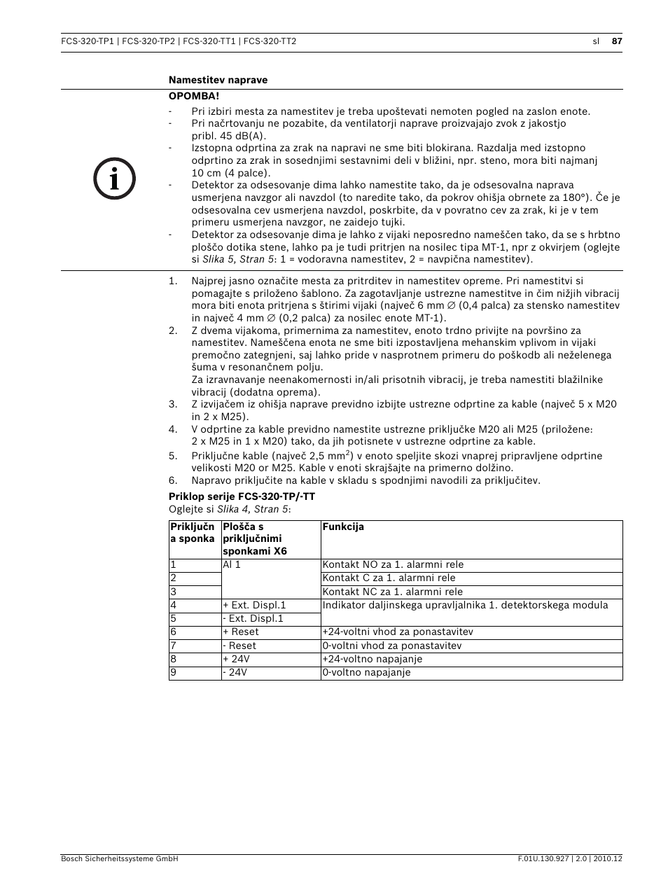 Namestitev naprave, Priklop serije fcs-320-tp/-tt | Bosch FCS-320-TP Series Conventional Aspirating Smoke Detectors User Manual | Page 87 / 96
