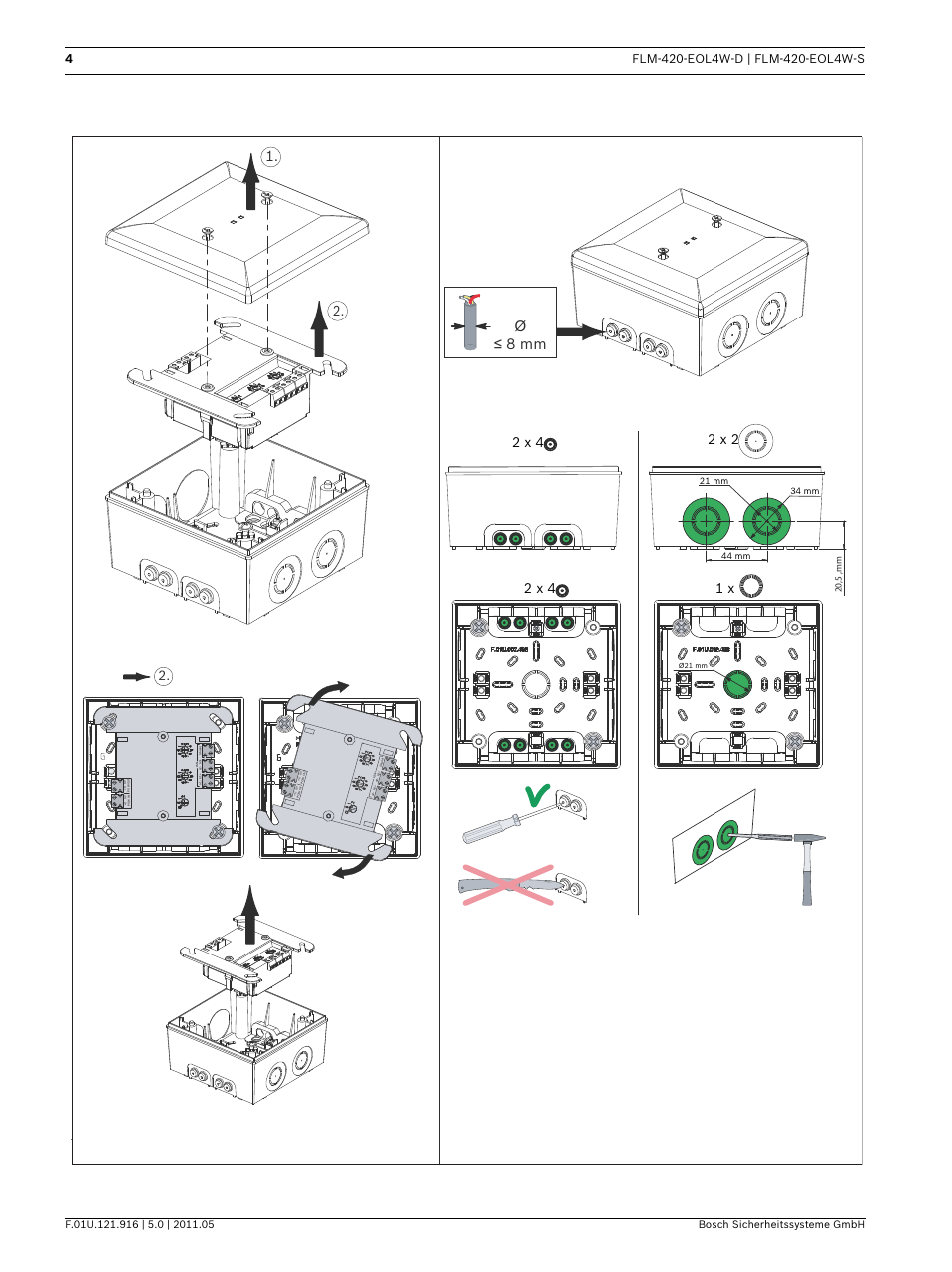 Ø≤ 8 mm, 2 x 2 | Bosch FLM-420-EOL4W EOL Module LSN User Manual | Page 4 / 24