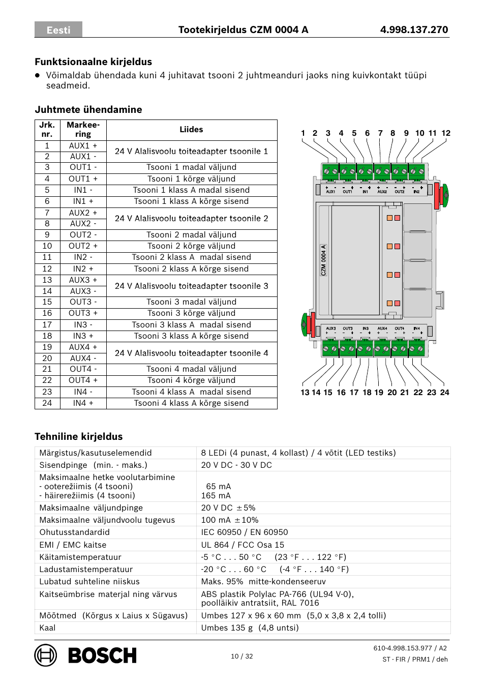 Bosch CZM 0004 A 4 Zone Conventional Module User Manual | Page 10 / 32