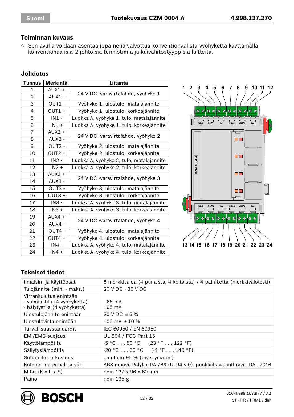 Bosch CZM 0004 A 4 Zone Conventional Module User Manual | Page 12 / 32