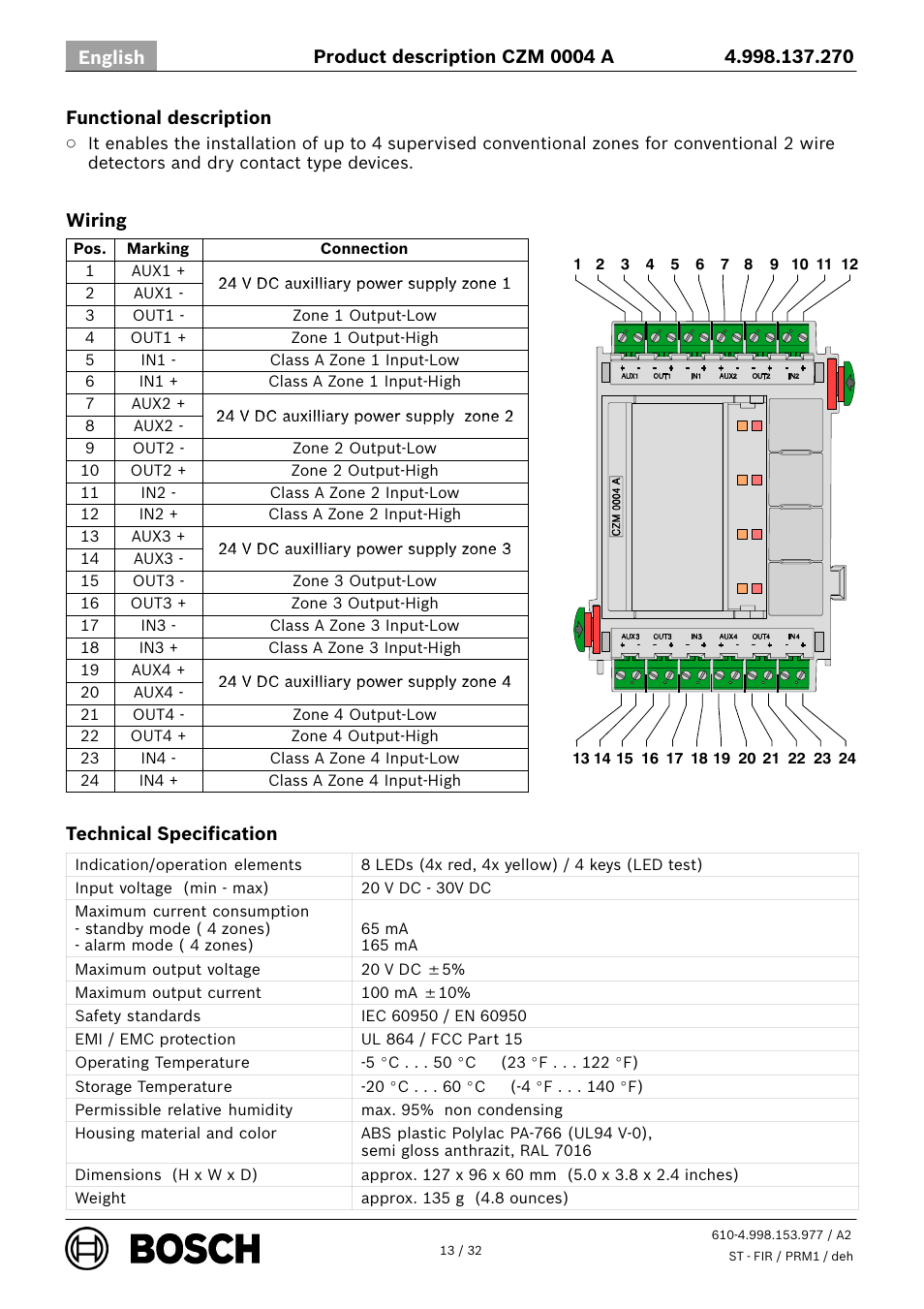 Bosch CZM 0004 A 4 Zone Conventional Module User Manual | Page 13 / 32