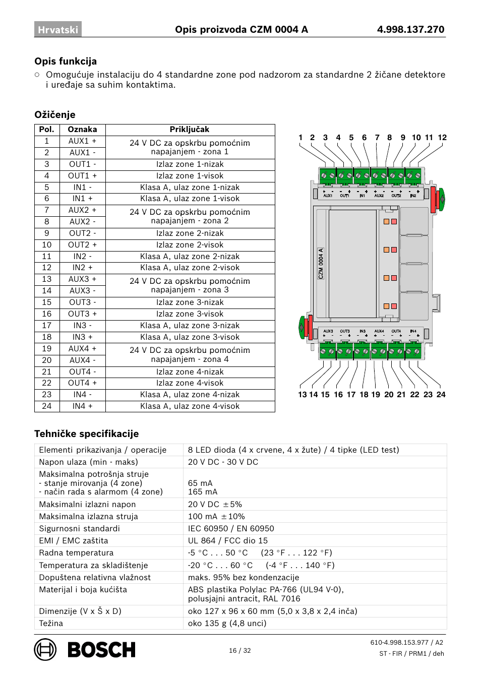 Bosch CZM 0004 A 4 Zone Conventional Module User Manual | Page 16 / 32