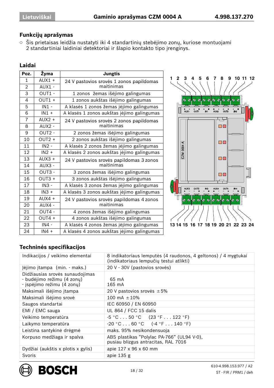Bosch CZM 0004 A 4 Zone Conventional Module User Manual | Page 18 / 32