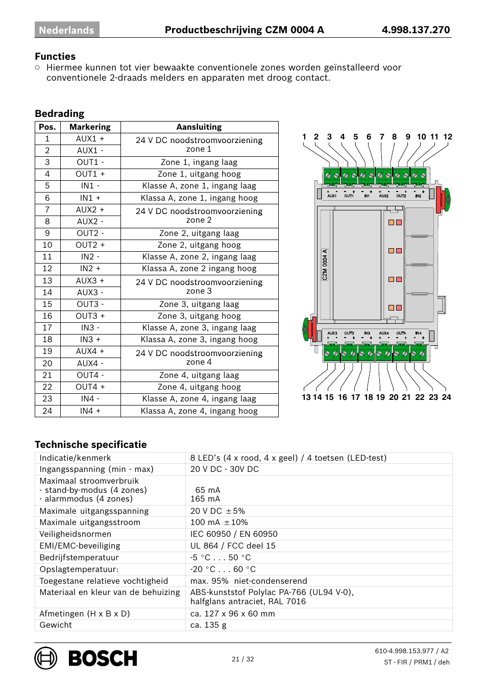 Bosch CZM 0004 A 4 Zone Conventional Module User Manual | Page 21 / 32