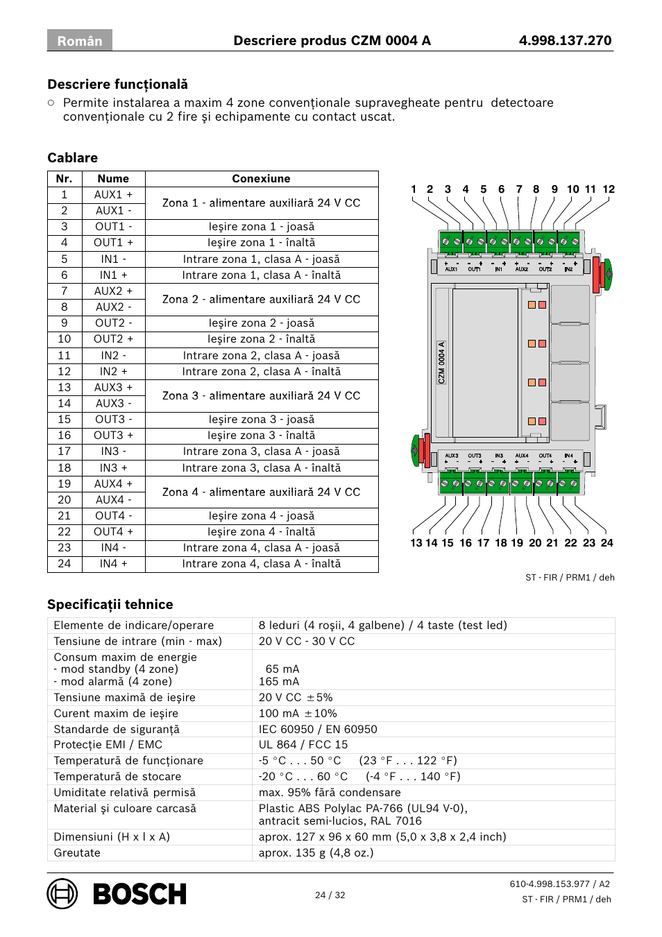 Bosch CZM 0004 A 4 Zone Conventional Module User Manual | Page 24 / 32