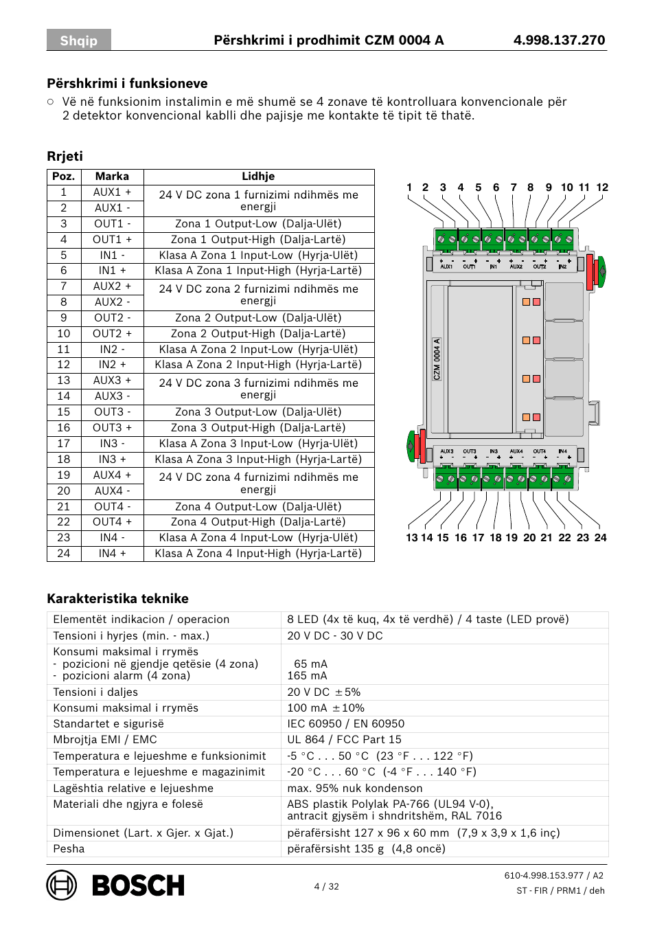 Bosch CZM 0004 A 4 Zone Conventional Module User Manual | Page 4 / 32