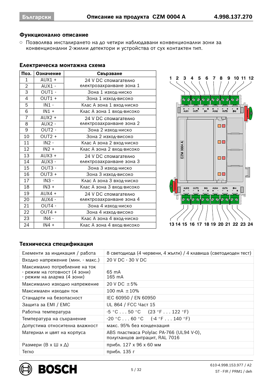 Bosch CZM 0004 A 4 Zone Conventional Module User Manual | Page 5 / 32