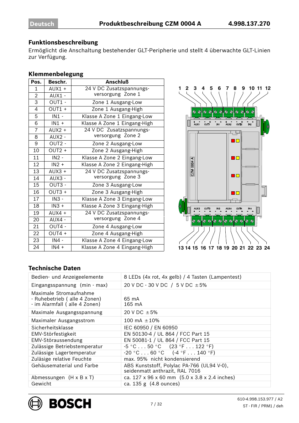 Bosch CZM 0004 A 4 Zone Conventional Module User Manual | Page 7 / 32